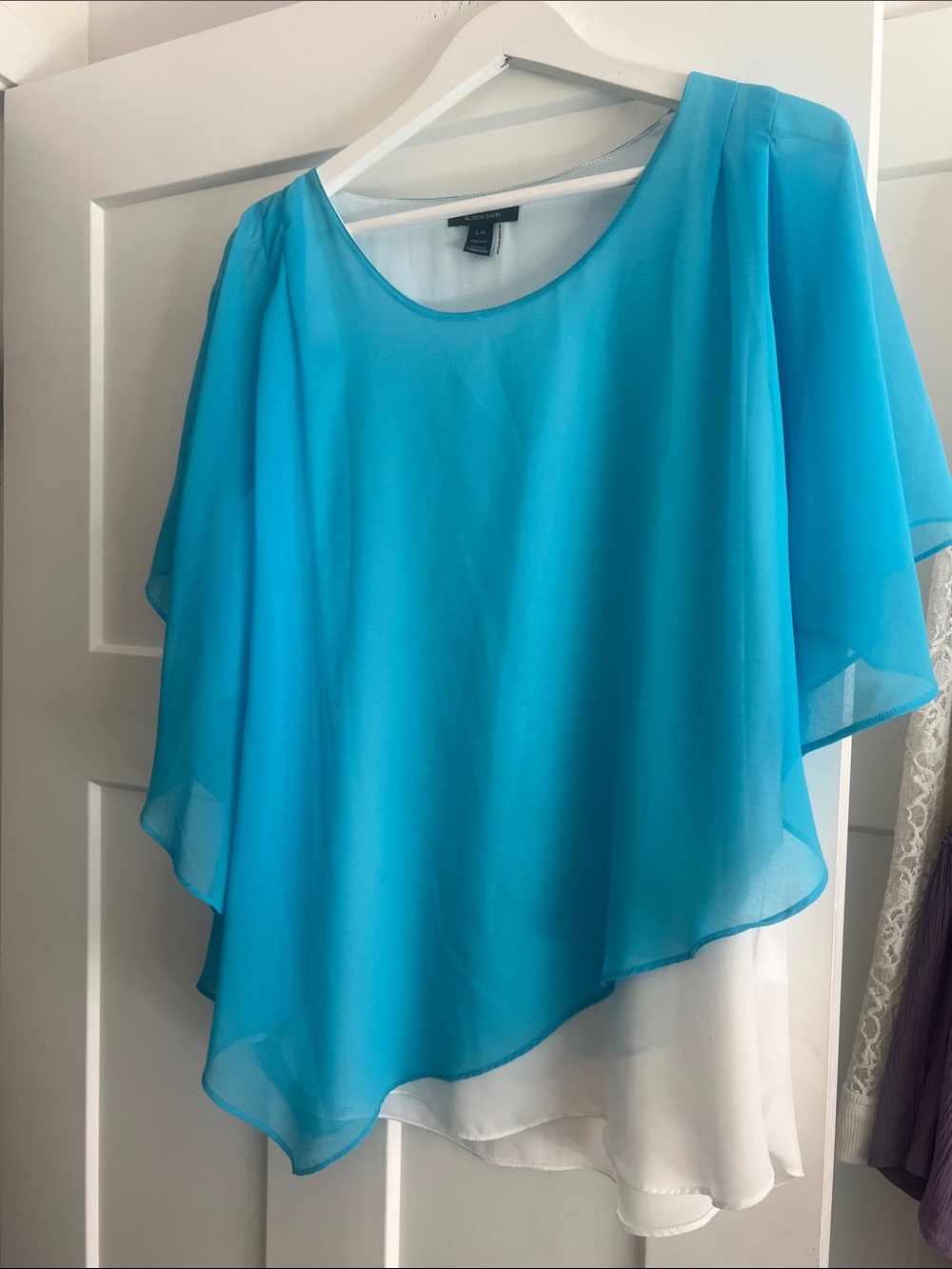Gorgeous Layered Turquoise Chiffon Blouse with White Lining